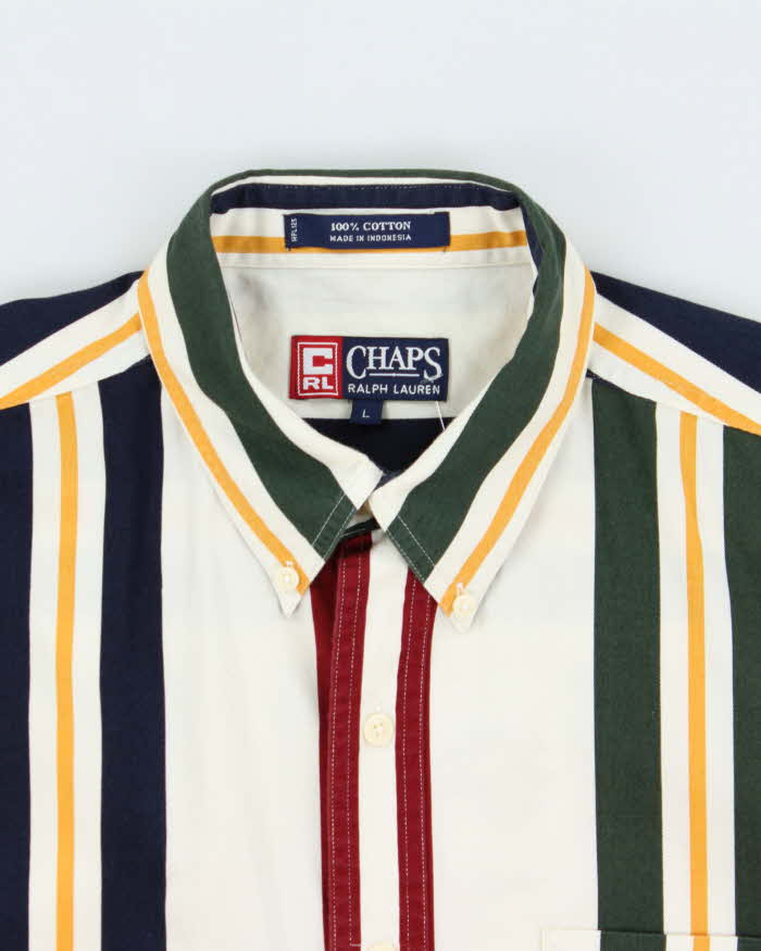 Vintage 1990s Chaps Ralph Lauren Striped Heavyweight Short Sleeve Shirt - L