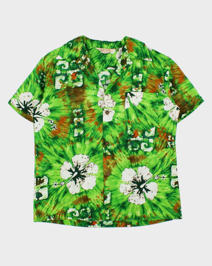 Vintage 1960s Royal Hawaiian Made In USA Heavyweight Coconut Cloth Floral Aloha Shirt - L
