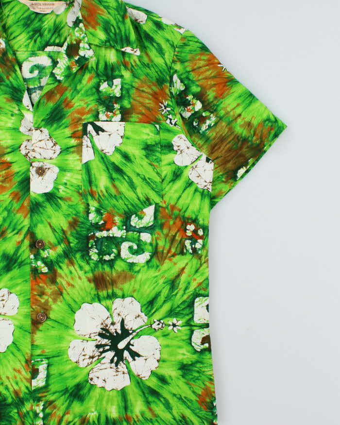 Vintage 1960s Royal Hawaiian Made In USA Heavyweight Coconut Cloth Floral Aloha Shirt - L