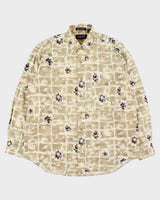 Vintage 1990s Gant Imperial Poplin Map Graphic Long Sleeve Shirt - M