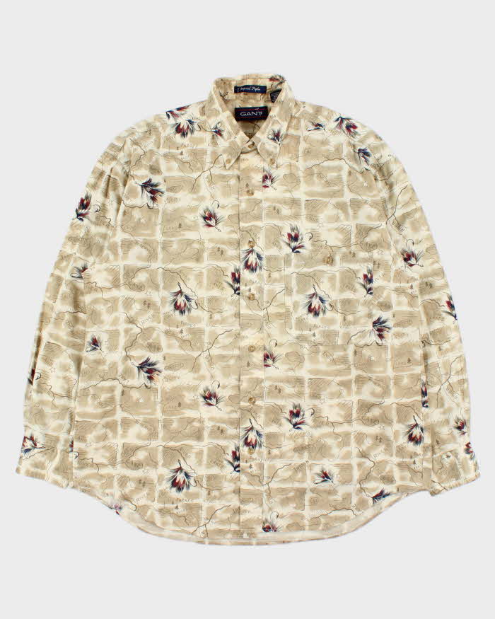Vintage 1990s Gant Imperial Poplin Map Graphic Long Sleeve Shirt - M
