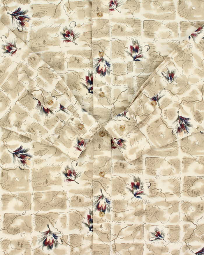 Vintage 1990s Gant Imperial Poplin Map Graphic Long Sleeve Shirt - M