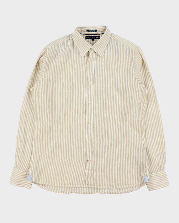 Vintage Y2K 00s Tommy Hilfiger Premium Linen Striped Long Sleeve Shirt - M