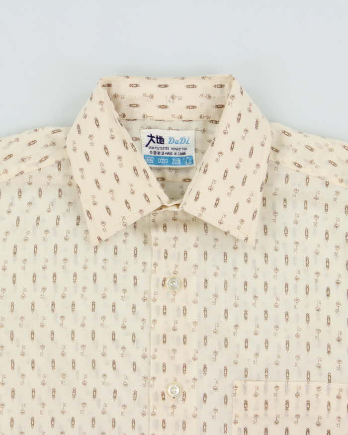 Vintage 1970s Dadi Patterned Sheer Short Sleeve Shirt - S