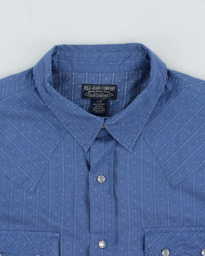 Vintage Y2K 00s Polo Jeans Ralph Lauren Pearl Snap Button Patterned Long Sleeve Western Shirt - L
