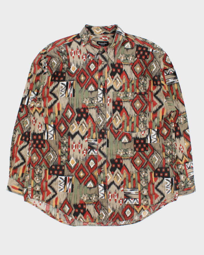 Vintage 1980s Christian Dior Monsieur Aztec Patterned Long Sleeve Shirt - L