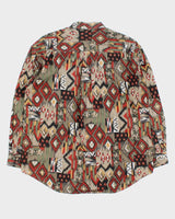 Vintage 1980s Christian Dior Monsieur Aztec Patterned Long Sleeve Shirt - L