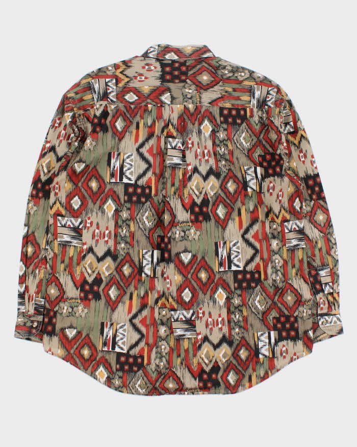 Vintage 1980s Christian Dior Monsieur Aztec Patterned Long Sleeve Shirt - L