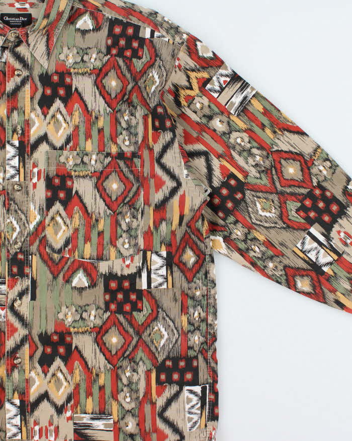 Vintage 1980s Christian Dior Monsieur Aztec Patterned Long Sleeve Shirt - L