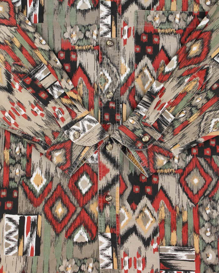 Vintage 1980s Christian Dior Monsieur Aztec Patterned Long Sleeve Shirt - L