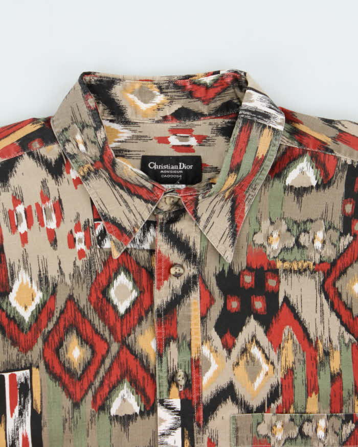 Vintage 1980s Christian Dior Monsieur Aztec Patterned Long Sleeve Shirt - L
