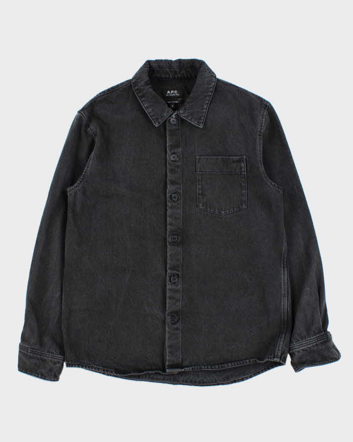 Vintage A.P.C Heavyweight Charcoal Stonewash Denim Long Sleeve Shirt - M