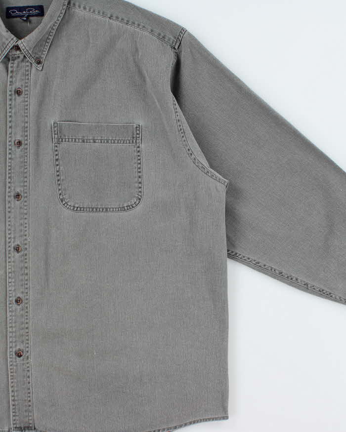 Vintage 1990s Oscar De La Renta Stonewash Denim Long Sleeve Shirt - XXL