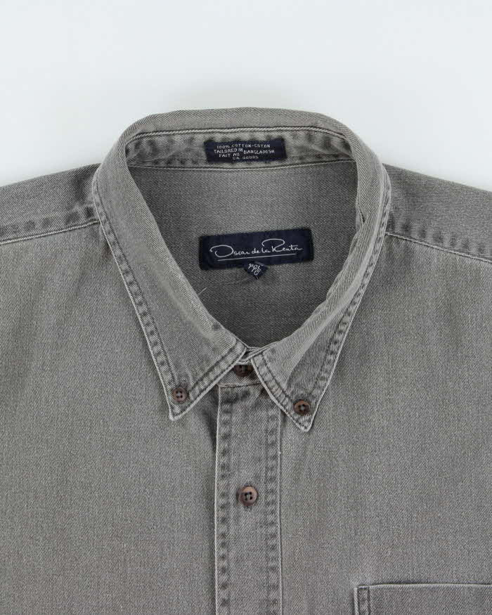 Vintage 1990s Oscar De La Renta Stonewash Denim Long Sleeve Shirt - XXL