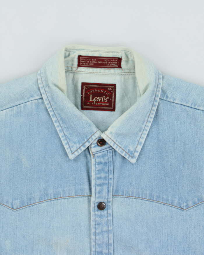 Vintage 1990s Levi's Snap Button Light Wash Denim Long Sleeve Western Shirt - L