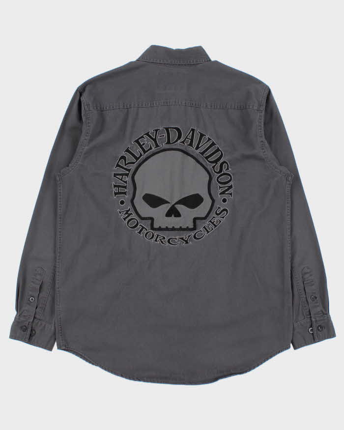 Vintage Harley Davidson Embroidered Long Sleeve Denim Biker Shirt - M