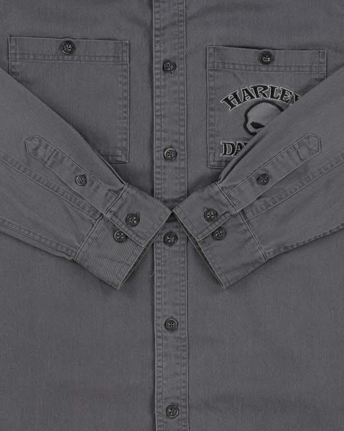 Vintage Harley Davidson Embroidered Long Sleeve Denim Biker Shirt - M