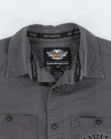 Vintage Harley Davidson Embroidered Long Sleeve Denim Biker Shirt - M