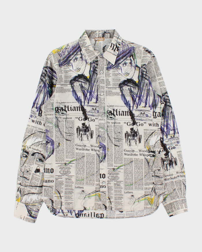 Vintage Y2K 00s Galliano Classic Gazette Print Long Sleeve Shirt - S