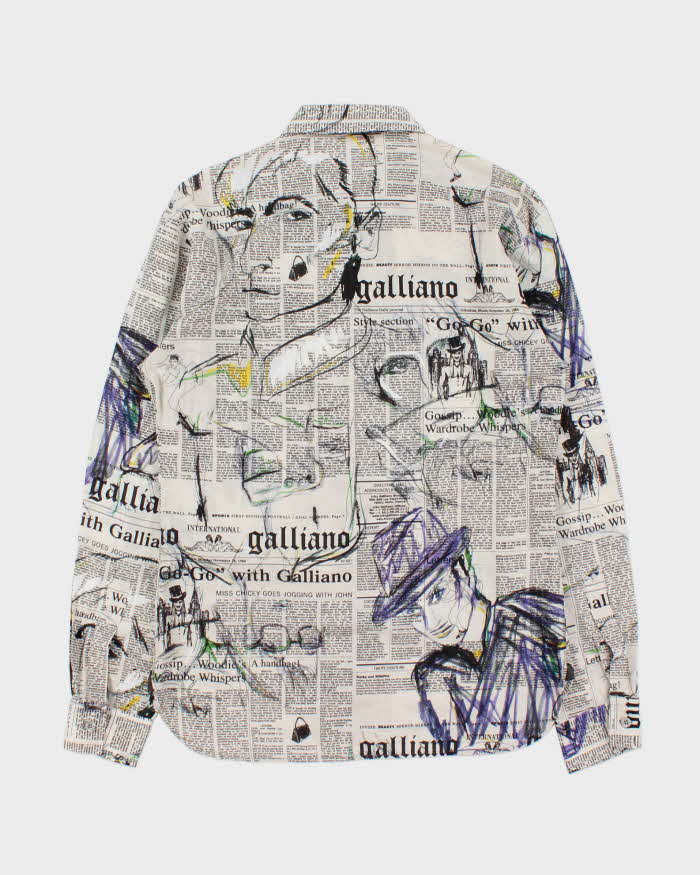 Vintage Y2K 00s Galliano Classic Gazette Print Long Sleeve Shirt - S