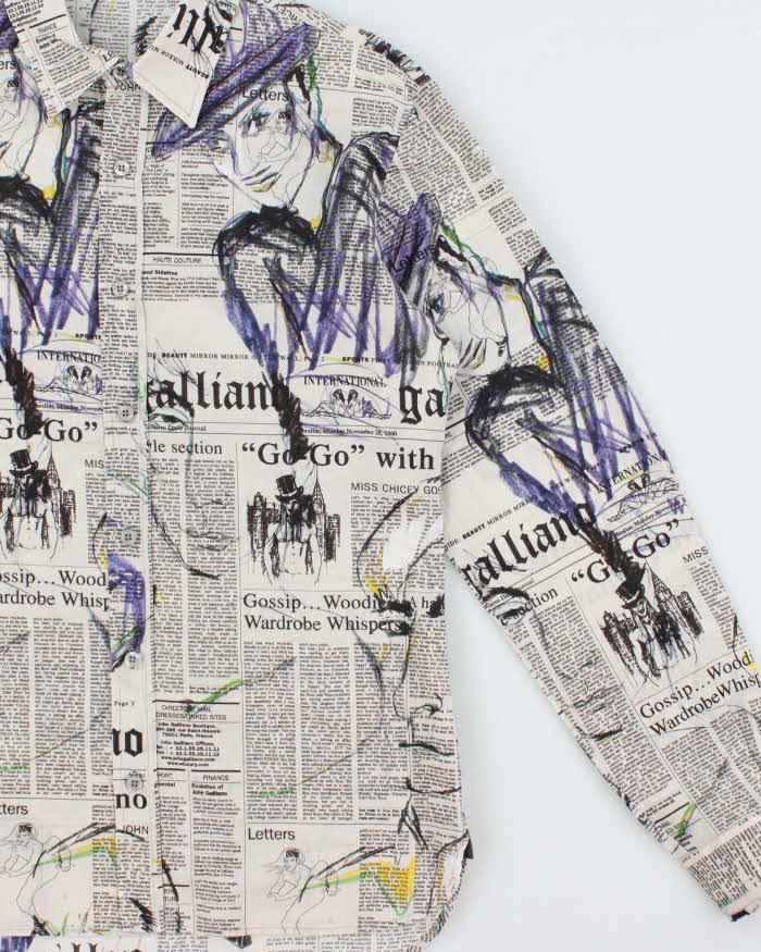 Vintage Y2K 00s Galliano Classic Gazette Print Long Sleeve Shirt - S