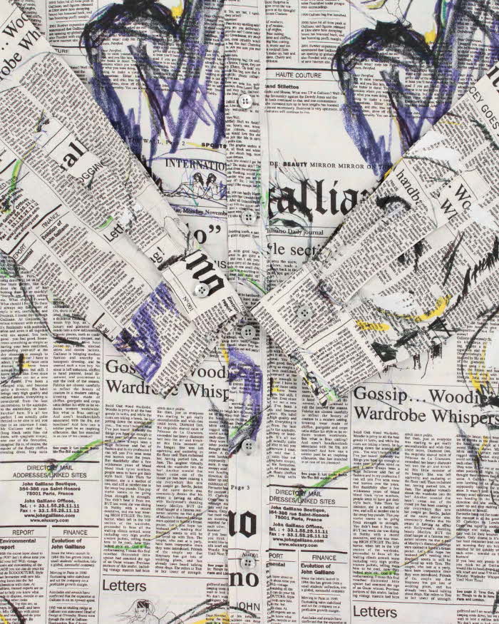 Vintage Y2K 00s Galliano Classic Gazette Print Long Sleeve Shirt - S