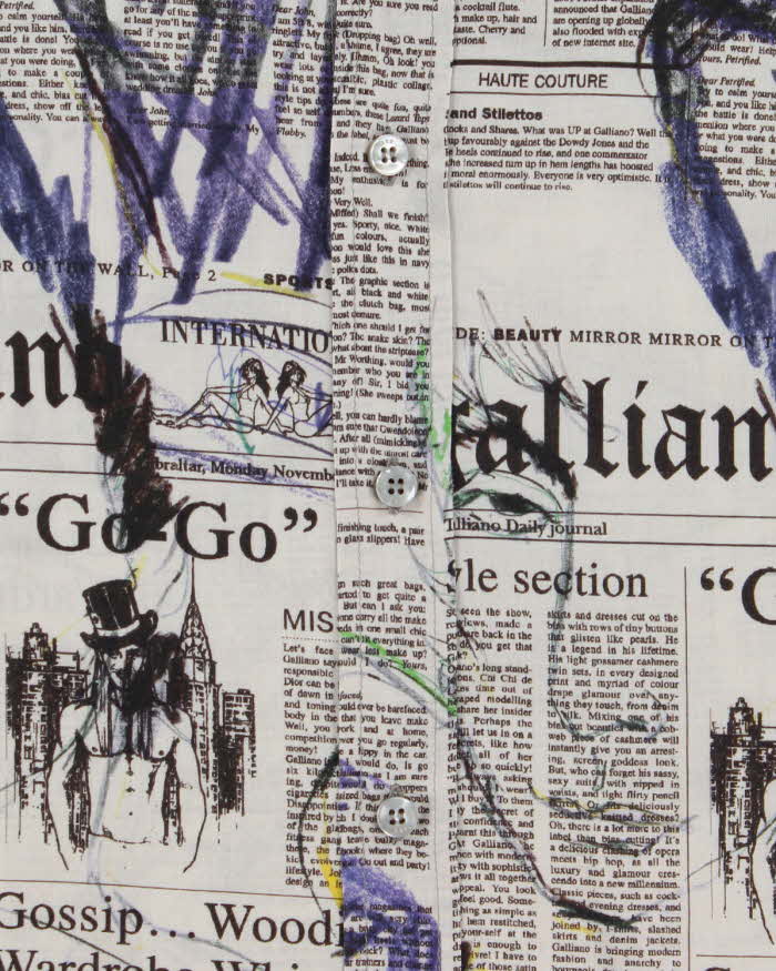 Vintage Y2K 00s Galliano Classic Gazette Print Long Sleeve Shirt - S