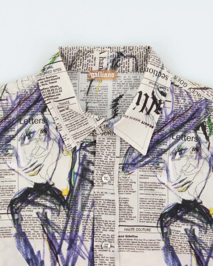 Vintage Y2K 00s Galliano Classic Gazette Print Long Sleeve Shirt - S
