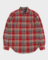 Vintage Y2K 00s Polo Ralph Lauren Heavyweight Plaid Suede Patch Long Sleeve Flannel Shirt - M