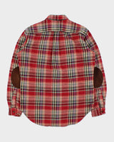 Vintage Y2K 00s Polo Ralph Lauren Heavyweight Plaid Suede Patch Long Sleeve Flannel Shirt - M