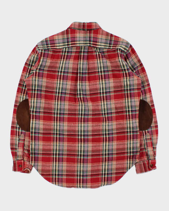 Vintage Y2K 00s Polo Ralph Lauren Heavyweight Plaid Suede Patch Long Sleeve Flannel Shirt - M