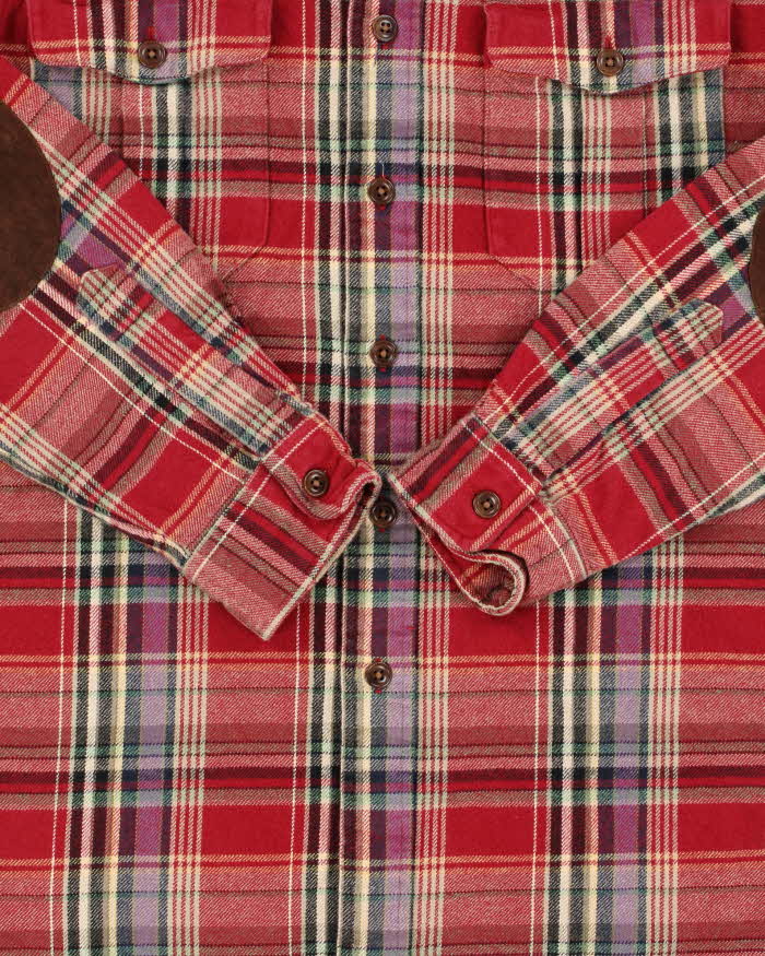 Vintage Y2K 00s Polo Ralph Lauren Heavyweight Plaid Suede Patch Long Sleeve Flannel Shirt - M