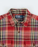Vintage Y2K 00s Polo Ralph Lauren Heavyweight Plaid Suede Patch Long Sleeve Flannel Shirt - M