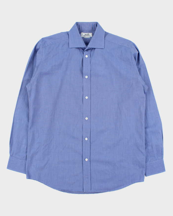 Vintage 1990s Hermes Chambray Cotton Long Sleeve Dress Shirt - M
