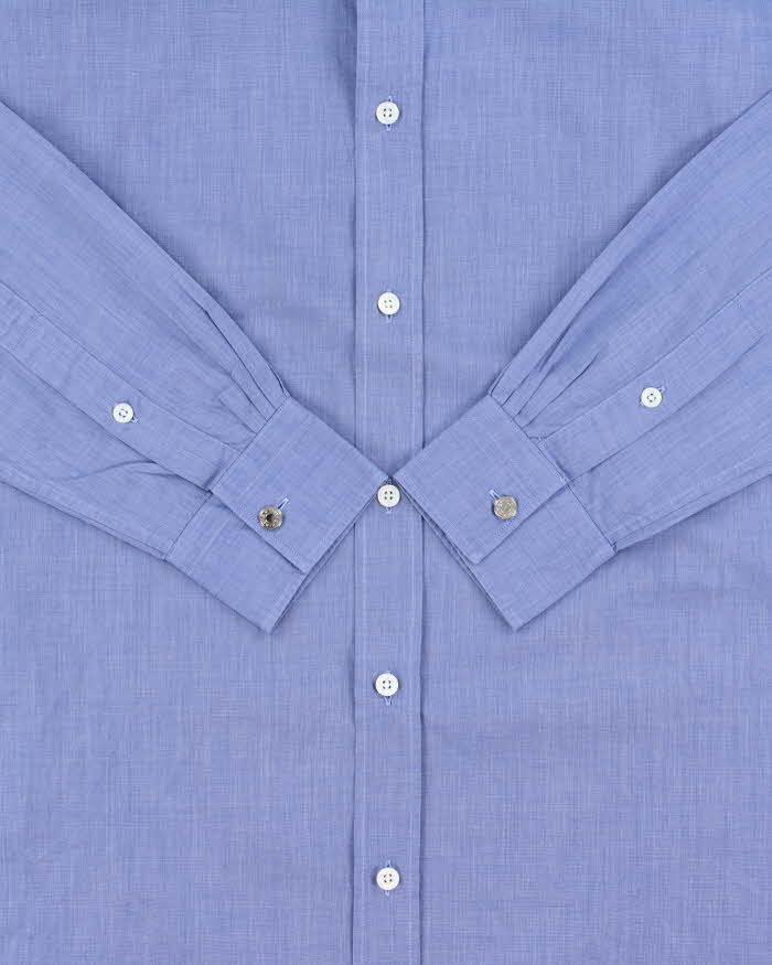 Vintage 1990s Hermes Chambray Cotton Long Sleeve Dress Shirt - M