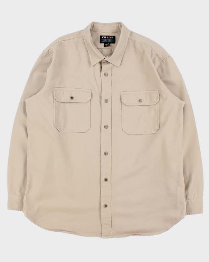 Vintage Filson 'Twine' Heavyweight Cream Khaki Canvas Long Sleeve Shirt - XL