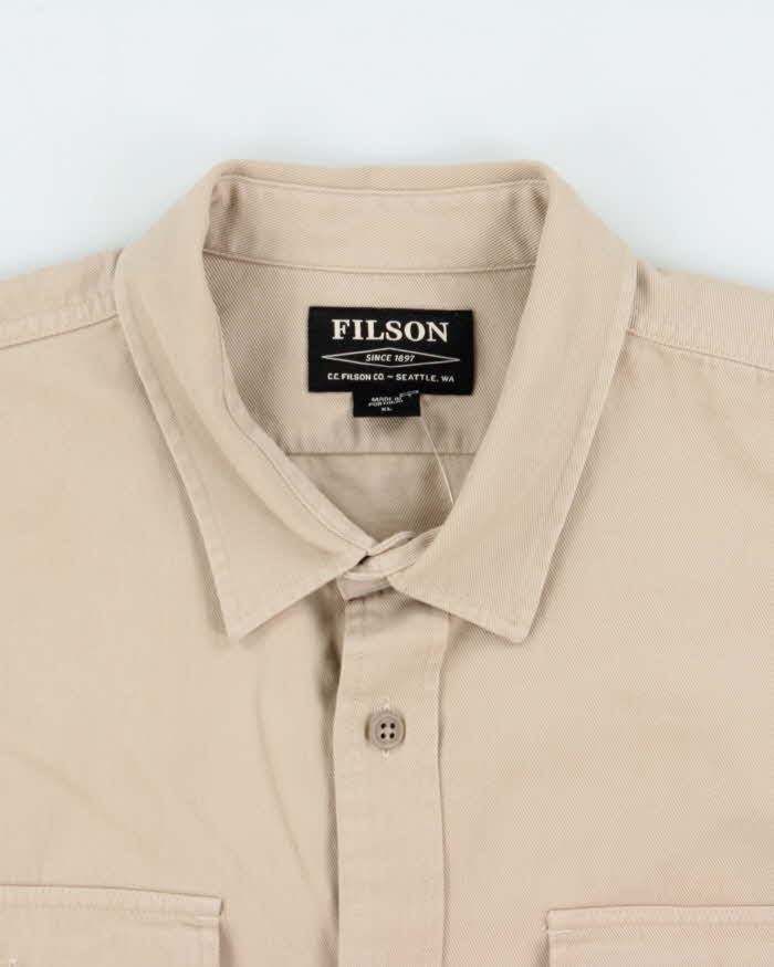 Vintage Filson 'Twine' Heavyweight Cream Khaki Canvas Long Sleeve Shirt - XL
