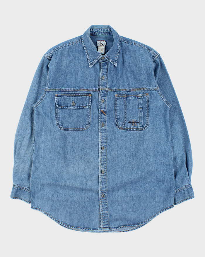 Vintage 1990s Calvin Klein Embroidered Long Sleeve Denim Shirt - S