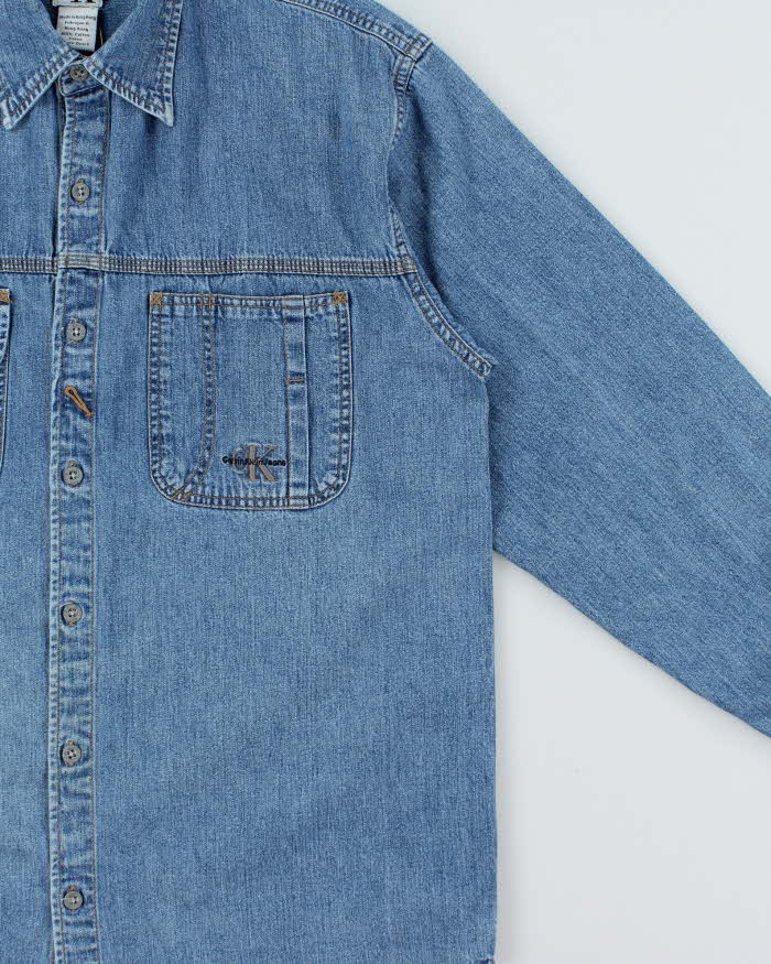 Vintage 1990s Calvin Klein Embroidered Long Sleeve Denim Shirt - S