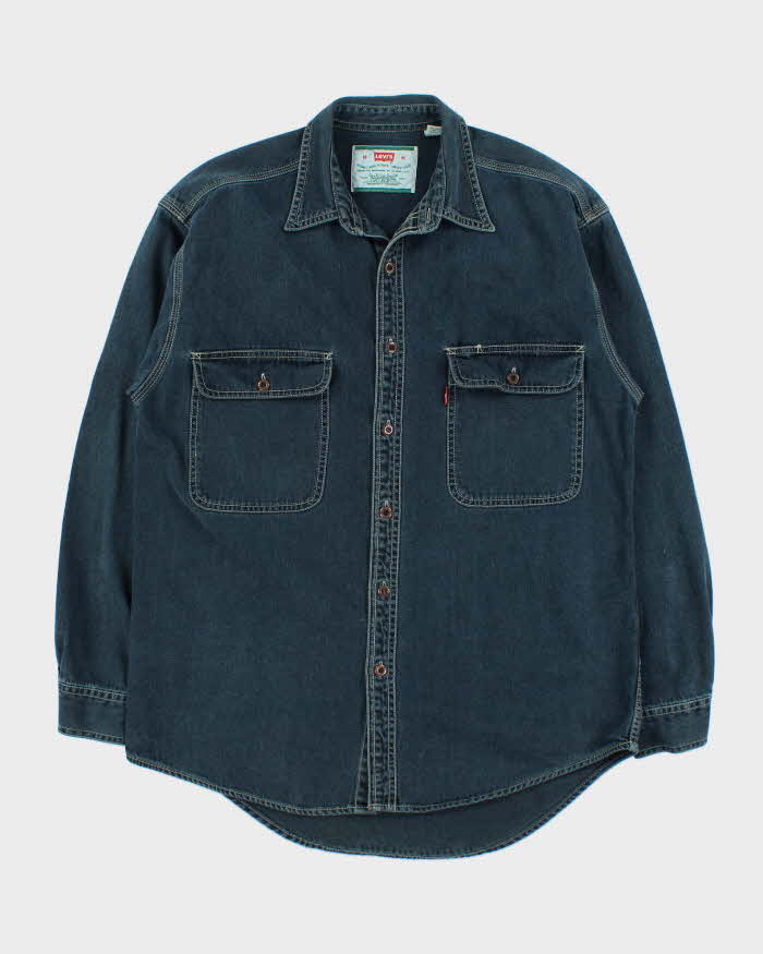 Vintage 1990s Levi's Dark Steel Wash Denim Long Sleeve Pocket Shirt - M