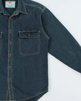 Vintage 1990s Levi's Dark Steel Wash Denim Long Sleeve Pocket Shirt - M