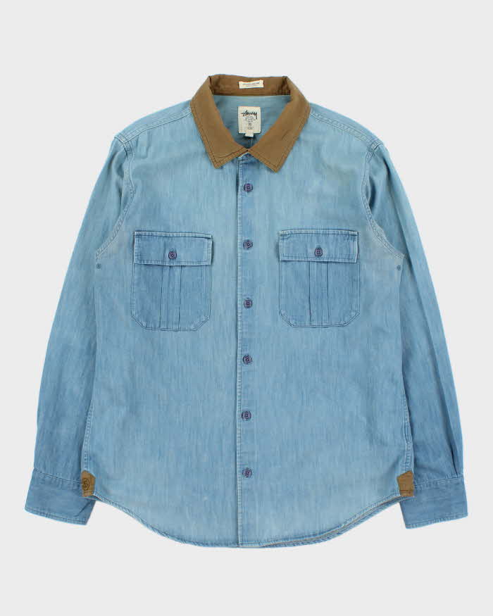 Vintage Stussy Deluxe Hand Crafted Chambray Long Sleeve Workwear Shirt - L