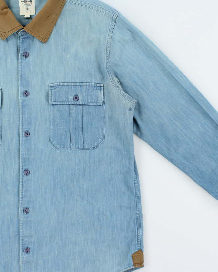 Vintage Stussy Deluxe Hand Crafted Chambray Long Sleeve Workwear Shirt - L