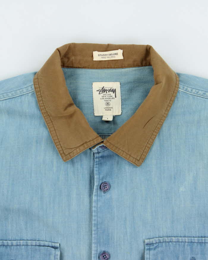 Vintage Stussy Deluxe Hand Crafted Chambray Long Sleeve Workwear Shirt - L