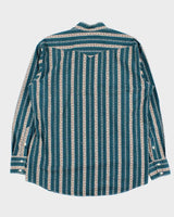 Vintage 1990s Panhandle Slim Striped Western Grandad Collared Long Sleeve Shirt - L