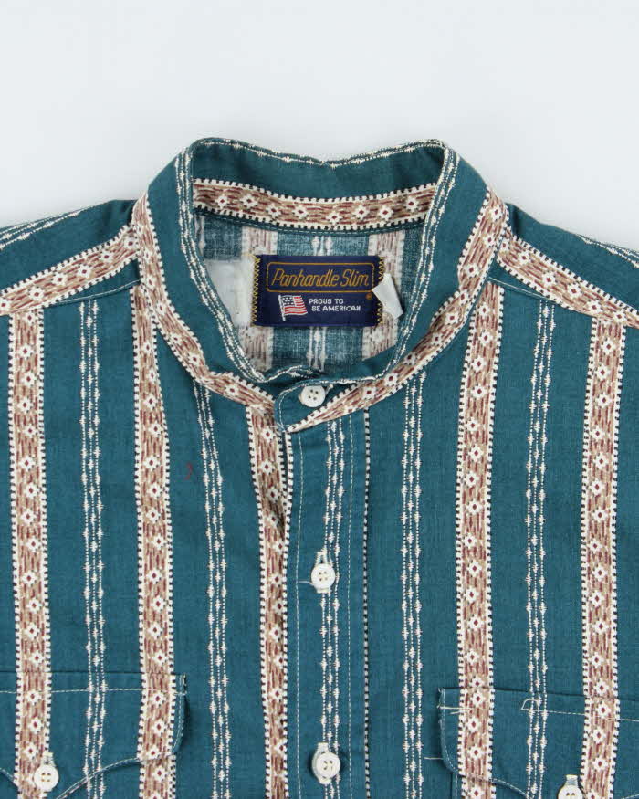 Vintage 1990s Panhandle Slim Striped Western Grandad Collared Long Sleeve Shirt - L