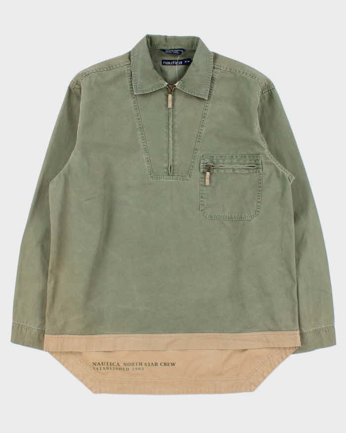 Vintage Y2K 00s Nautica Khaki Quarter-Zip Canvas Oversized Pullover Shirt - M