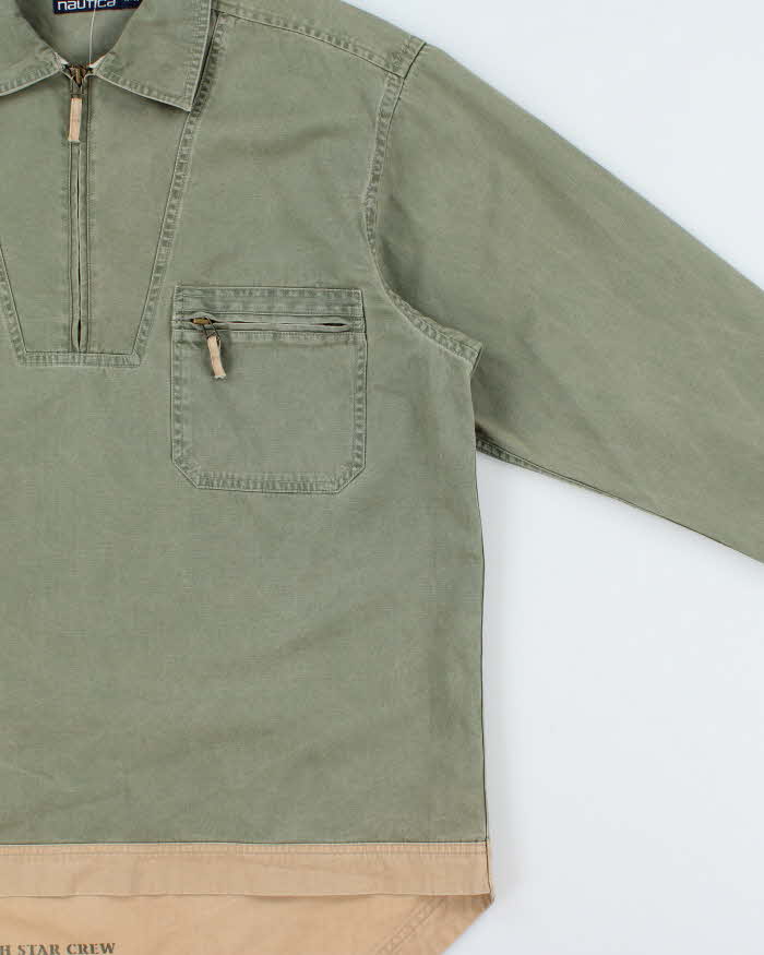 Vintage Y2K 00s Nautica Khaki Quarter-Zip Canvas Oversized Pullover Shirt - M