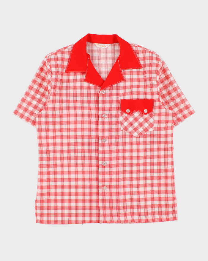 Vintage 1970s Jantzen Made In Canada Glen Check Short Sleeve Shirt - L