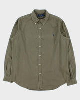 Vintage Polo Ralph Lauren Khaki Striped Custom Fit Long Sleeve Shirt - XL